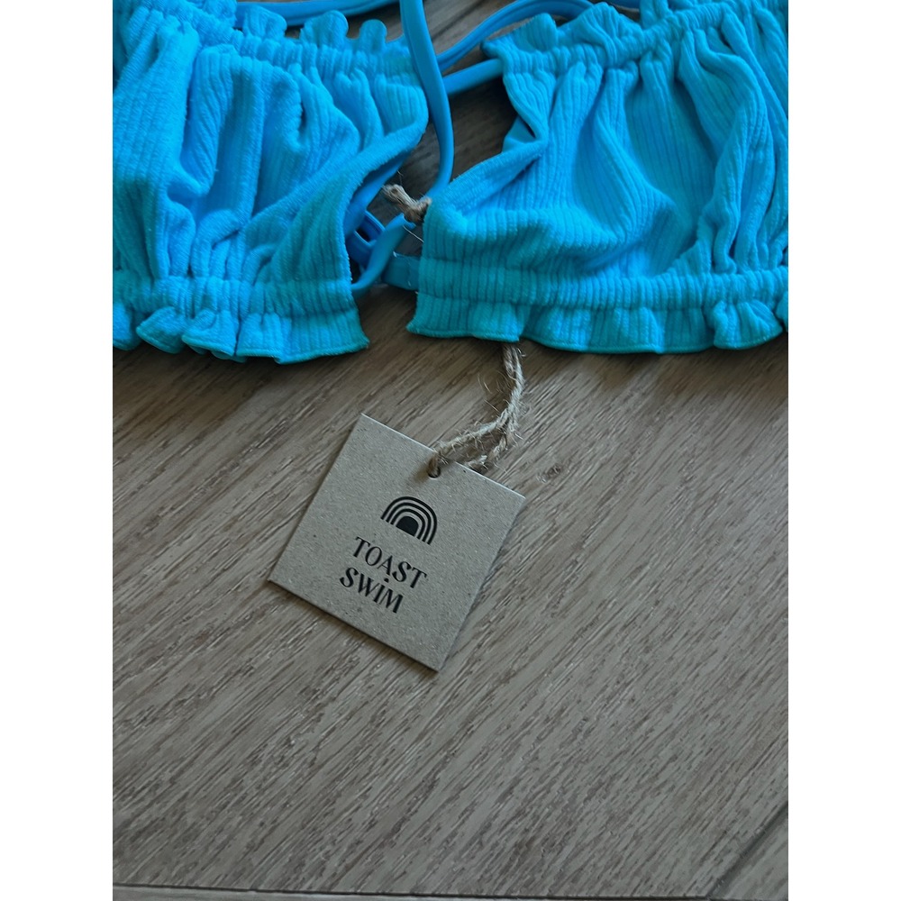 NWT TOAST SWIM Signature Ruffle Bandeau Top Turquoise‎ Sea Rib Bikini Swim S - Picture 6 of 9